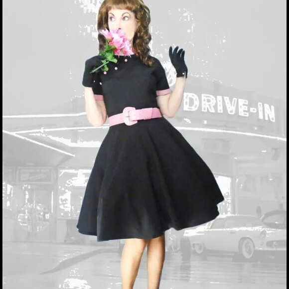 50s Style Dress Fit Flare Volup Full Skirt Rockabilly 90s Vintage - Picture 3 of 14